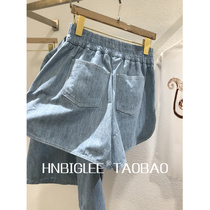HNBIGLEE Super COMFORTABLE STREET OUT EVERYDAY BLUE SOFT DENIM COTTON SHIRT WIDE LEG SHORTS Casual SUIT