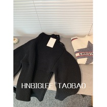 HNBIGLEE black turtleneck custom triangle side breasted lantern sleeve womens wool sweater concave shape