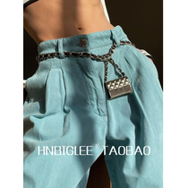  HNBIGLEE 21 vacation series invincible and comfortable soft denim mid-waist wide-leg casual pants lake blue trousers