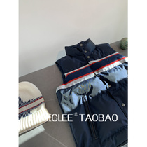 HNBIGLEE folding wear tool ~ navy blue stripe yarn-dyed front short and back long cotton padded garment thickened waistcoat shoulder women