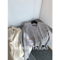 HNBIGLEE touch soft cotton ~ triumphant bronze buckle super fine cashmere knitted cardigan short coat