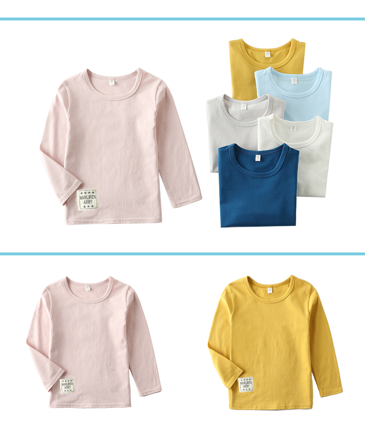 Mùa thu mới 2018 quần áo trẻ em dài tay áo thun trẻ em nhỏ nam và nữ cotton tròn cổ đáy áo sơ mi lưới màu rắn phiên bản áo thun top áo thun bé gái