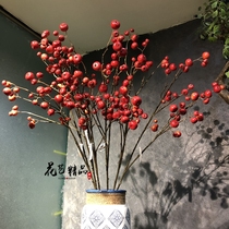Simulated red fruit wild fruit berry hawthorn fruit cherry fruit Acacia bean red bean dry branch tree branch with fruit flower arrangement