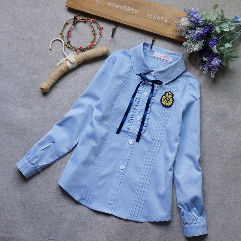 Quần áo trẻ em nữ mới ve áo và nhung dày cotton dài tay áo trắng biểu diễn quần áo đồng phục học sinh shop trẻ em