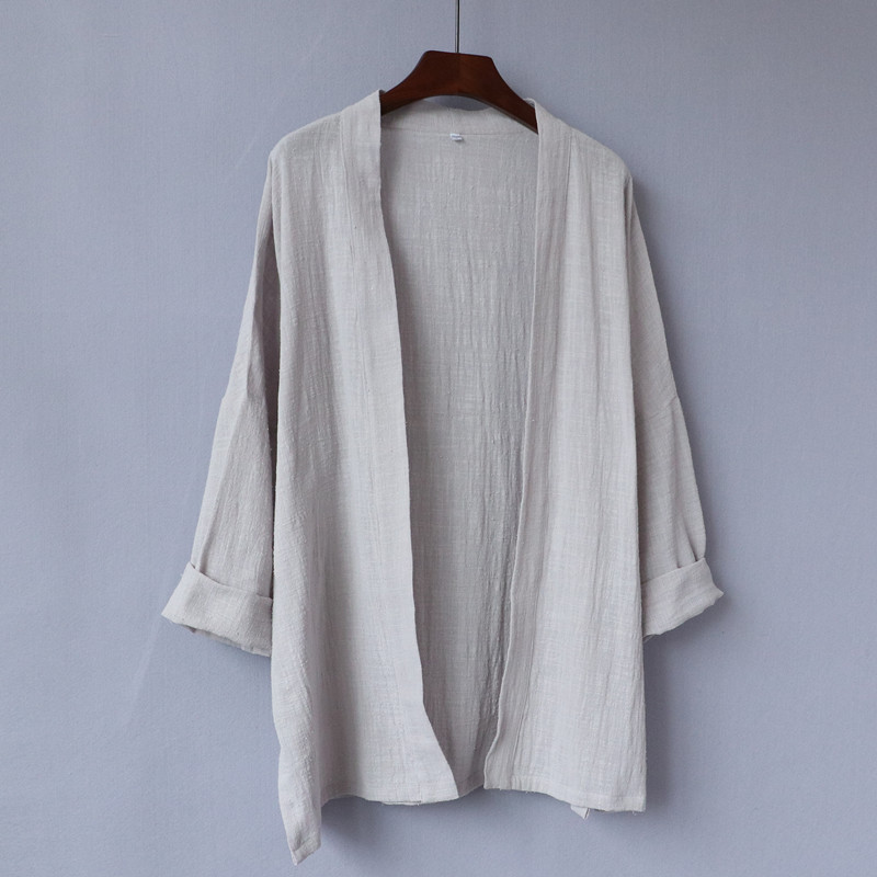 Mùa xuân và mùa hè cotton và vải lanh áo chống nắng áo gió Dịch vụ trà Zen phong cách Trung Quốc áo mỏng văn học áo sơ mi nam trắng áo gió chống nắng