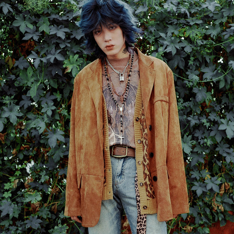 Don'T Be a Bother Bizzcut/Hippie Era/Autumn Vintage Style Suede Imitation Leather Casual Blazer Trench Coat