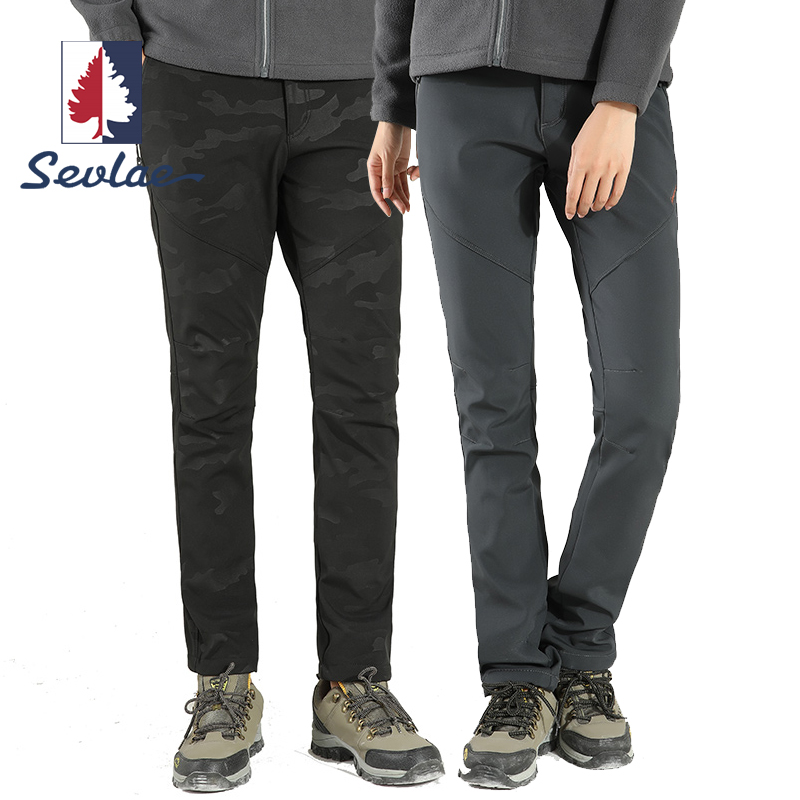 SEVLAE St. Flee outdoor punching pants male winter plus suede thickened waterproof windproof foot speed dry climbing pants woman