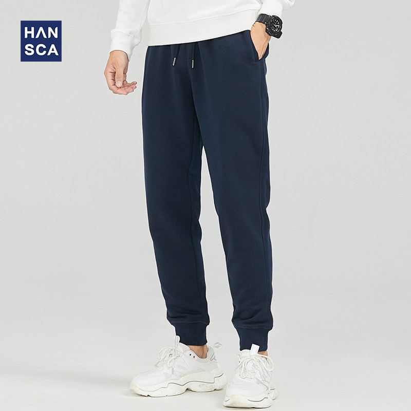 Hanska spring and autumn models closing small feet casual thick cotton pants men's drawstring loose sports pants plus velvet long pants men