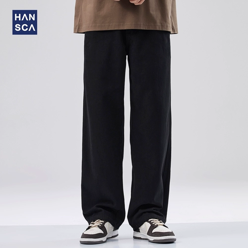 Черные летние тонкие джинсы, штаны, в американском стиле, свободный прямой крой