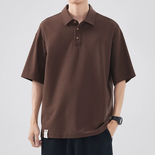 Тонкая футболка polo, черная рубашка, короткий рукав, в американском стиле, свободный крой