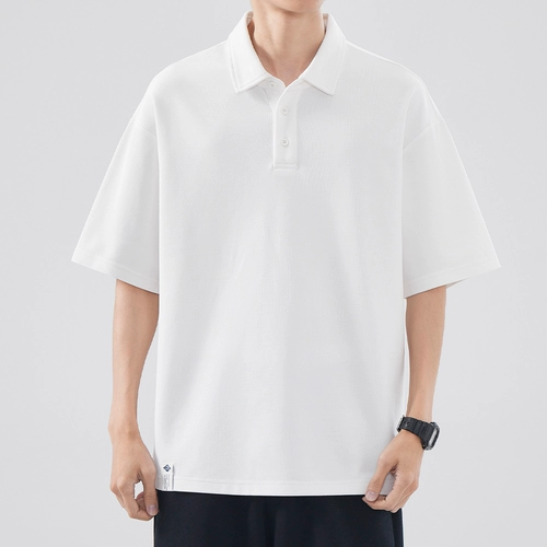 Тонкая футболка polo, черная рубашка, короткий рукав, в американском стиле, свободный крой