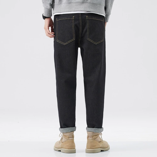 Martens, черные утепленные осенние джинсы, штаны, свободный прямой крой