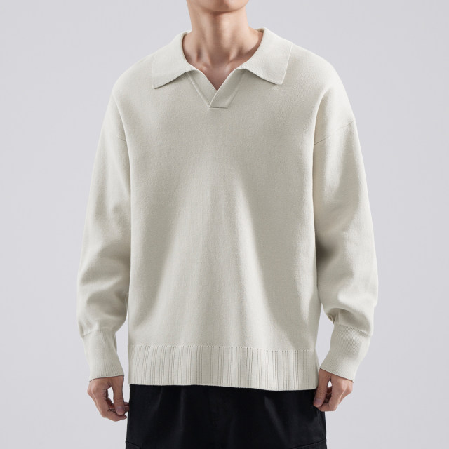 hansca ດູໃບໄມ້ລົ່ນແລະລະດູຫນາວ Polo collar knitted sweater ສໍາລັບຜູ້ຊາຍສີແຂງວ່າງ lazy ແບບ lapel ກັບ sweater ອົບອຸ່ນ