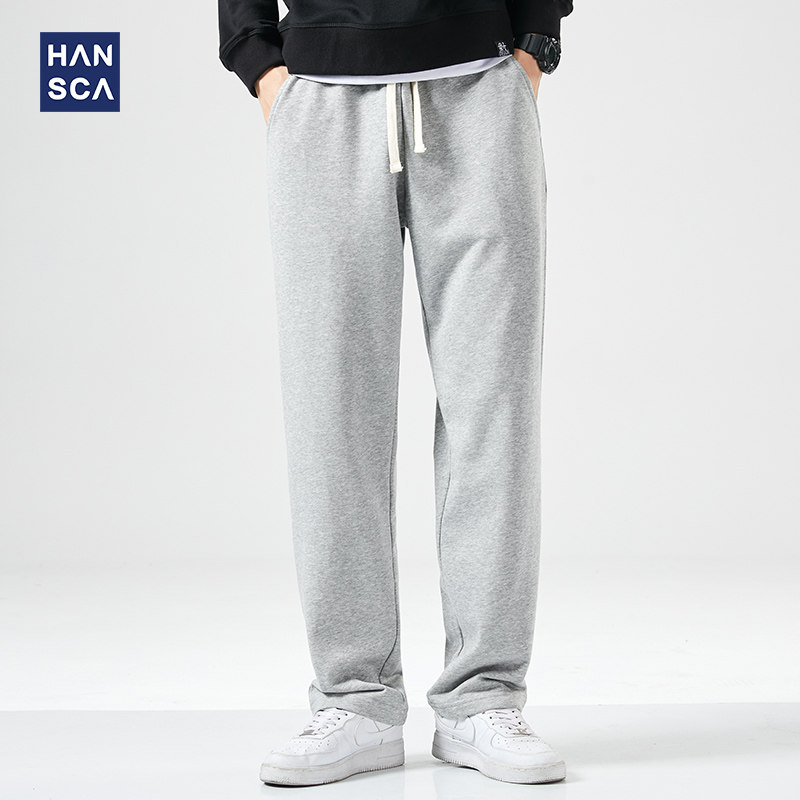 Hanska Grey Sweatpants Men's Spring Autumn Loose Straight Drum Pumping Rope Wide Leg Garnter Casual Sports Long Pants Men Drag Pants-Taobao
