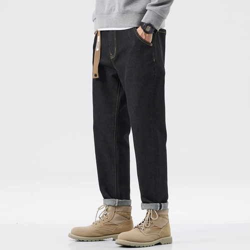 Martens, черные утепленные осенние джинсы, штаны, свободный прямой крой