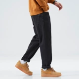 Черные джинсы, демисезонные прямые свободные джинсы, эластичные джинсы с начесом, штаны