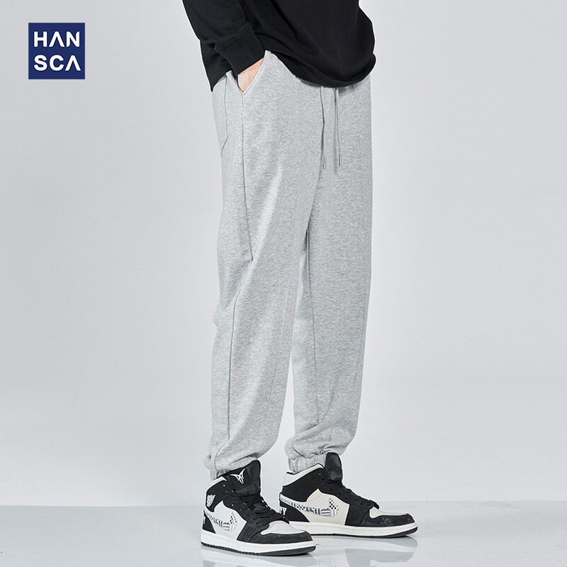 Hanska 2022 Spring and Autumn New Casual Sports Pants Men's Loose Beam Tide Brand Large Size Gray Sweatpants Men