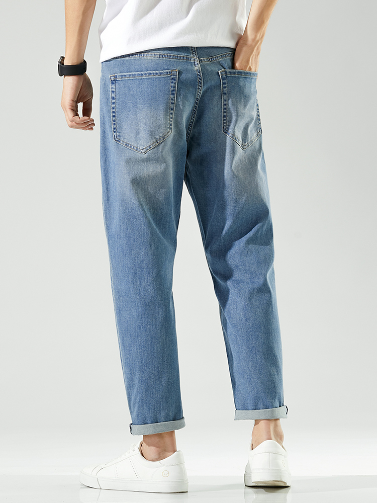 Hanska summer thin jeans men's nine-point pants loose straight tube tide brand light slim slim small feet casual pants men