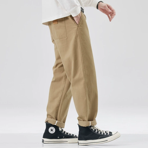 Хаки трендовые хлопковые штаны, в американском стиле, свободный прямой крой, подходит для подростков