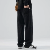 Черные летние тонкие джинсы, штаны, в американском стиле, свободный прямой крой