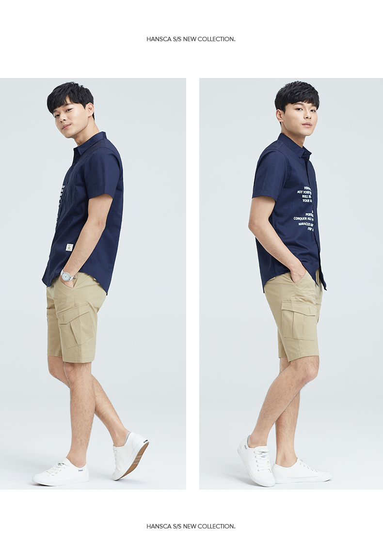 Hansca [chống mùa giải] công cụ hè giản dị quần short nam mùa hè thương hiệu Hồng Kông phong cách quần năm điểm quần jean nam hàng hiệu