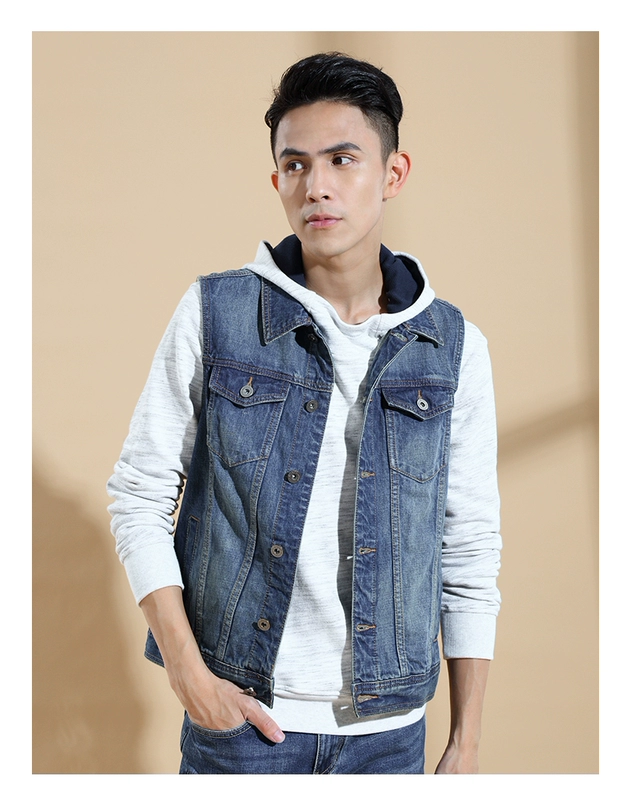 Hansca Hanska Mùa xuân và mùa thu cotton denim vest nam Không tay áo vest vest vest vest giản dị áo khoác nam thu đông