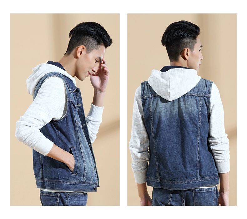 Hansca Hanska Mùa xuân và mùa thu cotton denim vest nam Không tay áo vest vest vest vest giản dị áo khoác nam thu đông