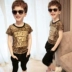Boy Leopard Set 3-8 tuổi tay áo ngắn hai mảnh mùa hè trẻ em Áo phông quần harem trang phục mẫu giáo hip-hop áo giữ nhiệt trẻ em Phù hợp với trẻ em
