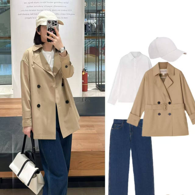 Spot Dewdrop Series 25 Spring New Silk Wool Jersey Double Bretted Trench Coat