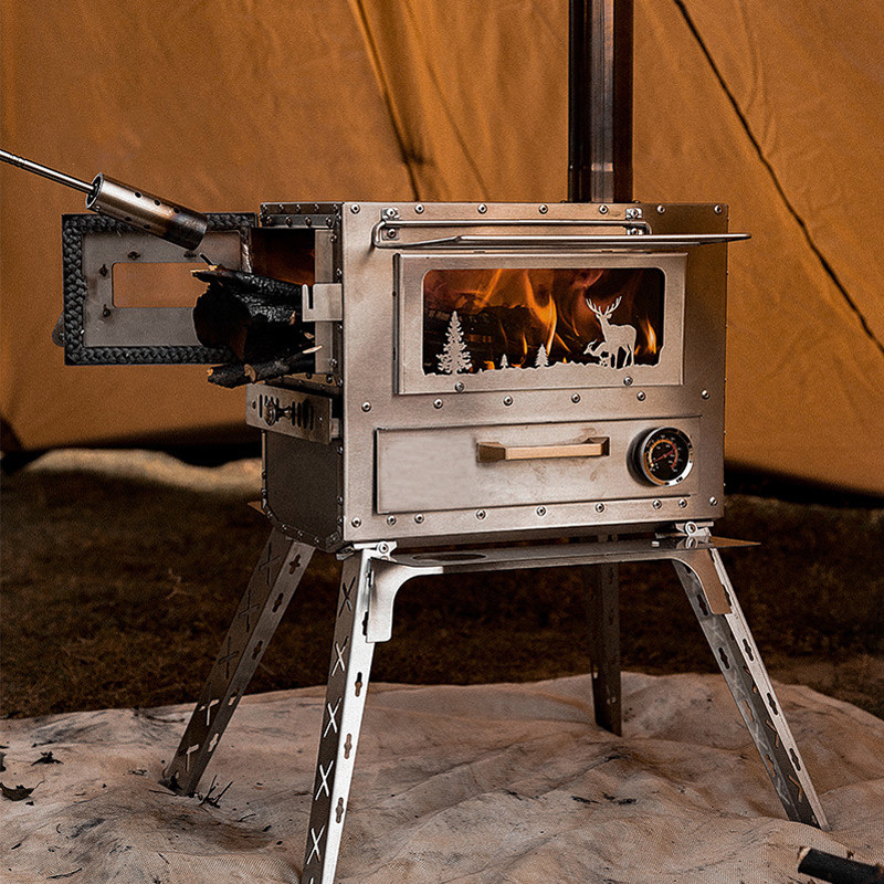 Outdoor Tent Firewood Stove Camping Heating Barbecue Oven Picnic Folding Portable With Oven Functional Flying Wing Firewood Stove 