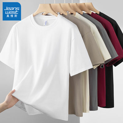 Jeanswest 260g Summer pure cotton short-sleeved T-shirt for men 2026, a new round neck trendy loose and versatile top
