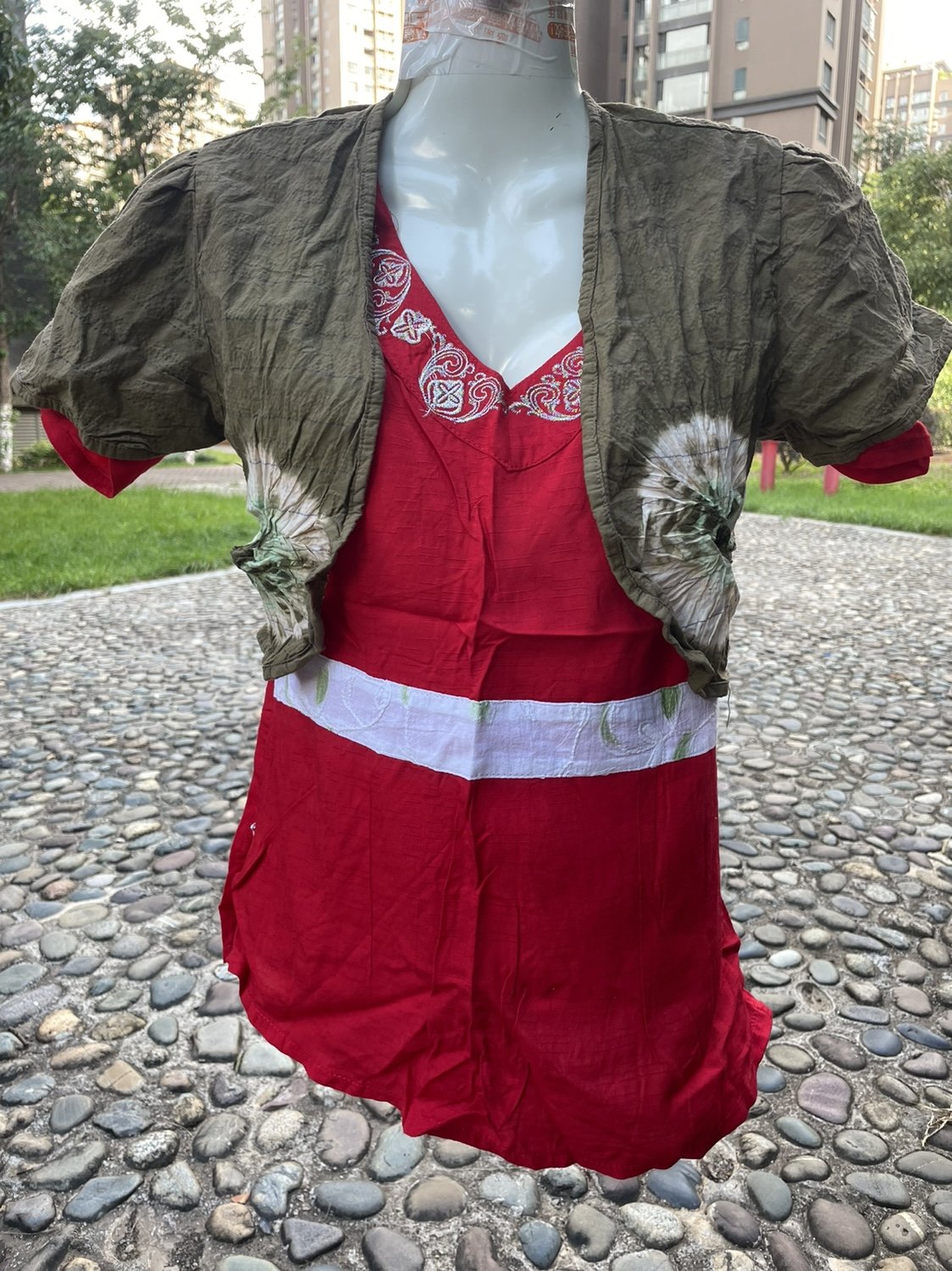 Handmade Dyed Unbuttoned Cardio-hoodie National Wind Women's Blouse Spring Autumn 100 Hitch Short Sleeve Short white family