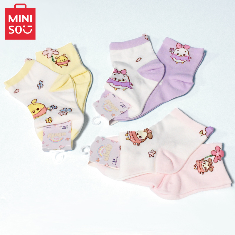 Miniso Disney Minnie Two-Pack 3D Children's Socks for Girls Winnie the Pooh Cartoon Mid-Tube Socks