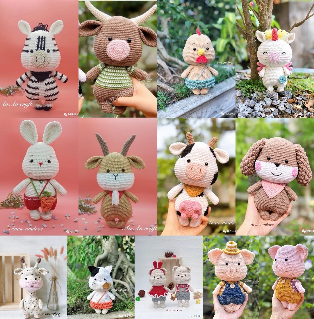Small Thoughts Shop Doll Tutorial Graphic Decontrol Knitting Handmade DIY Birthday Gift Animal Bull Rabbit Pig (middle) -Taobao