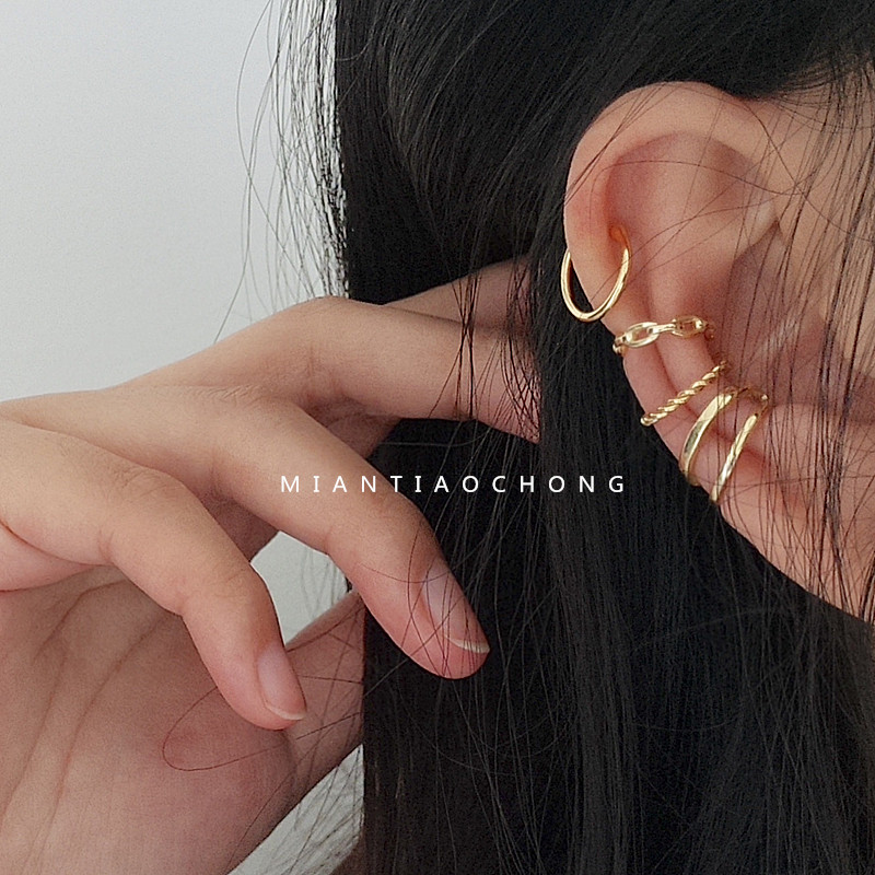 Cotton strip insect personality 925 pure silver earbuds jumpy chain double male and female silver ear buckle ear bone clip without earbuds 