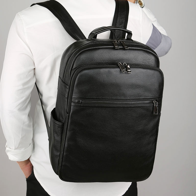 New Men's Backpack Genuine Leather Large Capacity Business Leisure Travel Computer Backpack Fashion Trend Leather School Bag