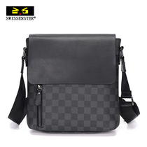 Swissen Star shoulder bag Mens casual crossbody bag Fashion small backpack Business leather bag Plaid mens bag