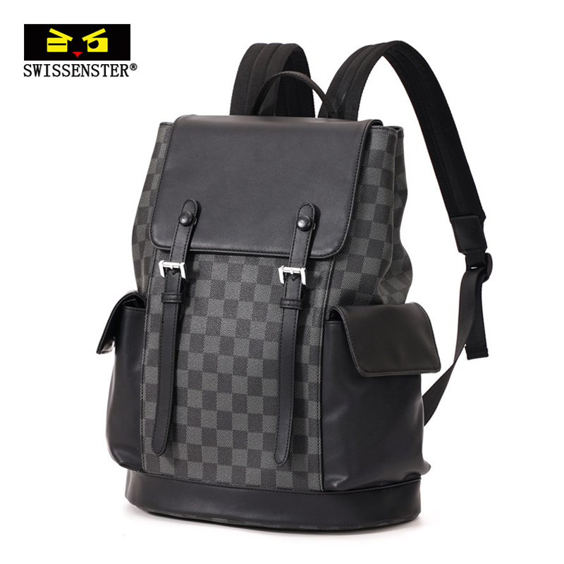 Swanson Star Backpack Men's Casual Backpack Fashion Leather Plaid Business Computer Bag Large Capacity Travel Bag