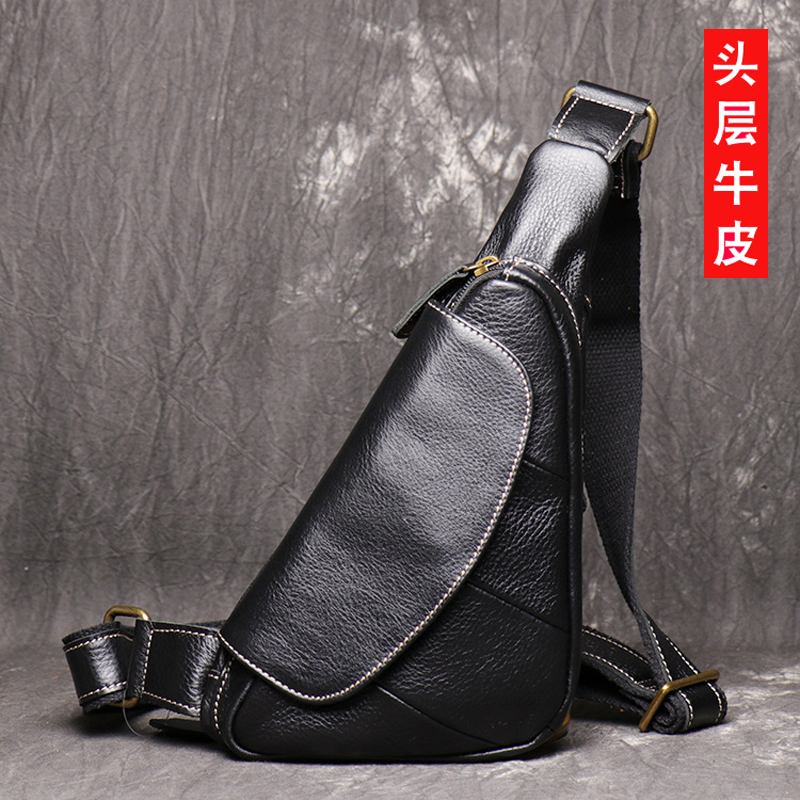 Casual Men's Chest Bag Small Slanted Satchel Satchel Genuine Leather 2021 New Fashion Head Layer Cow Leather Single Shoulder Chest Front Bag