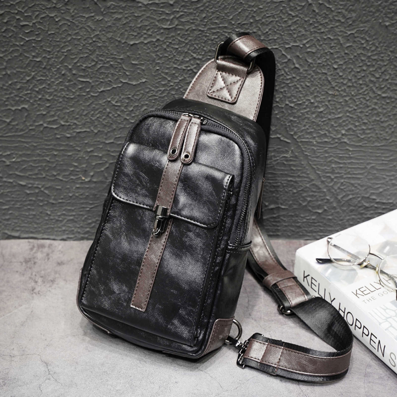 Svison's Star New Men's Chest Bag Soft Leather Slanted Satchel single shoulder bag Leisure Chains Chest Front Little Scapegoat Korean version