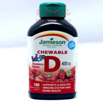 Canadian Jamieson Health Fitness Child Vitamin D Chewable Tablets-Strawberry Flavor 100 More Buy More Province