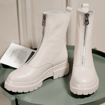 Front zippered thick-soled Martin boots female 2021 Autumn Winter New muffin leather short boots casual boots Joker fashion boots