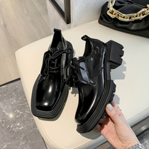 British style small leather shoes womens spring 2021 New thick bottom Derby shoes lace-up leather thick heel shoes