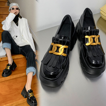 British style thick-soled tassel shoes women 2021 spring and autumn leather a pedal lazy cake shoes Joker single shoes