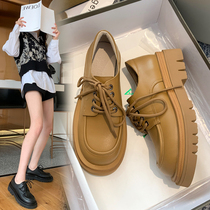Single shoes women 2021 spring and autumn leather lace-up shoes Joker high heel pine cake shoes casual increase British style leather shoes