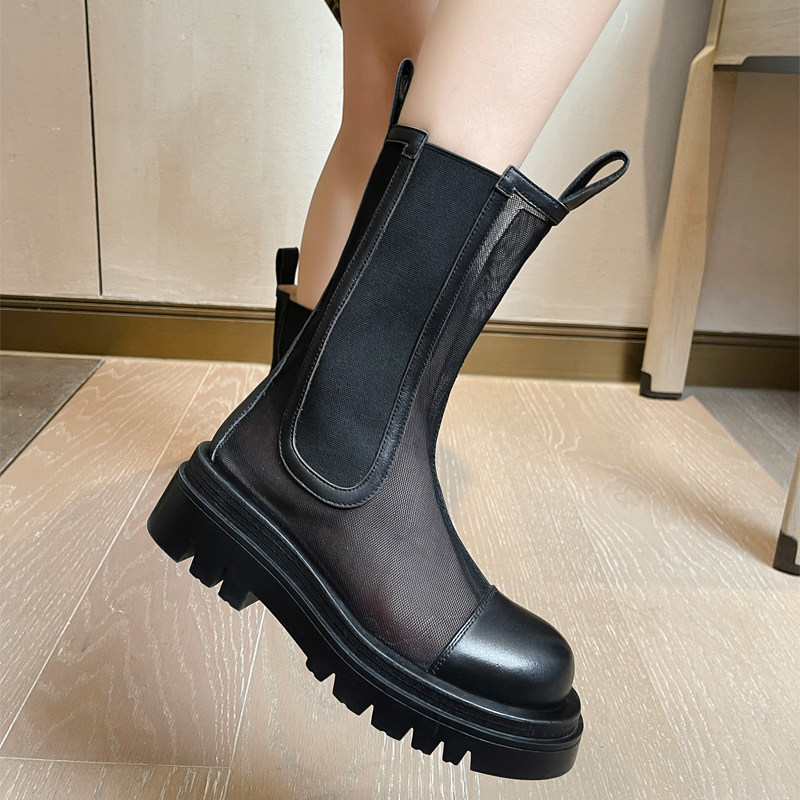 Thick-soled mesh Martin boots women's 2022 summer thin mesh boots breathable hollow mesh genuine leather sandals mesh ankle boots