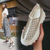 Single shoes women 2021 summer new Joker Korean version of mesh breathable pine cake shoes leather ins Sports bottom Net red trendy shoes