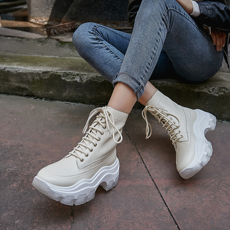 2022 autumn winter new heightening Martin boots Women Inn Wind Genuine Leather Pine rice cake Short boots Inn sports Bottom Net Red Tides Boots