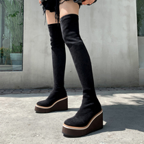 Over knee boots women autumn and winter 2021 net red super high heel elastic high boots slope heel height slim leg socks Boots Boots