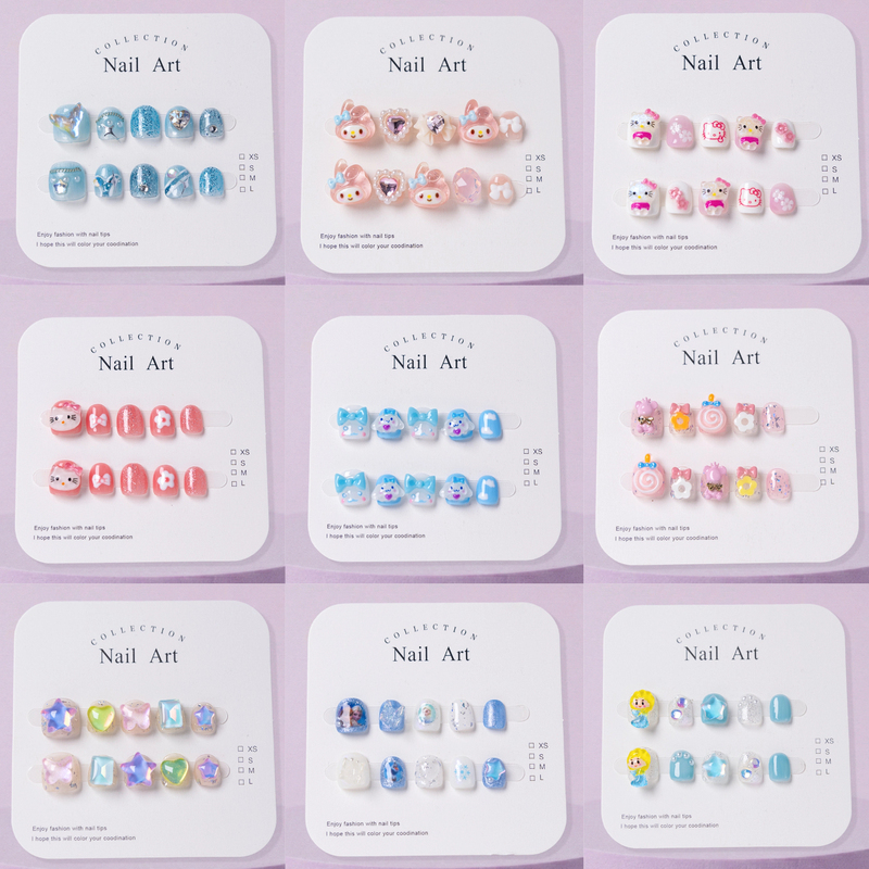 Purely Handmade Children's Short Nail Patches for Girls, Non-Toxic and Odorless Nail Stickers, Fake Nail Patches for Kids